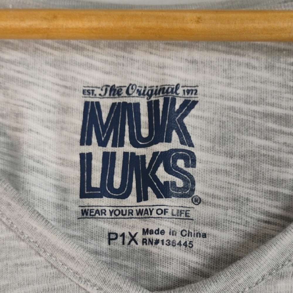 Muk Luks Light Heathered Gray V-Neck Activewear T-Shirt Plus Size P1X Athleisure - Picture 2 of 9